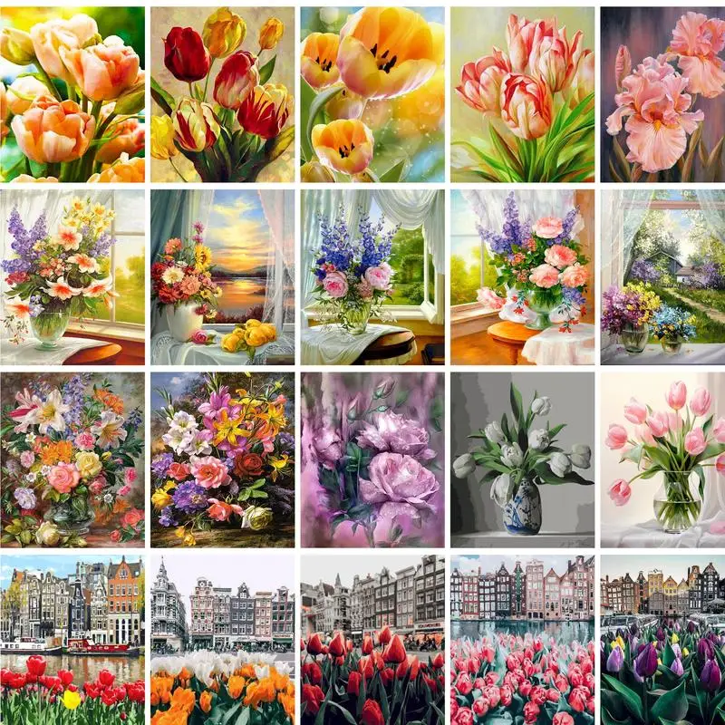 

GATYZTORY 60×75cm DIY Painting By Numbers Flower Picture Colouring Zero Basis HandPainted Oil Painting Unique Gift Home Decor