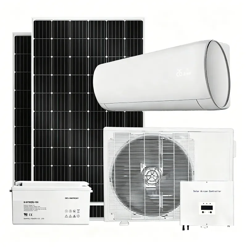 for 1HP AC DC Hybrid Solar Air Conditioner Wall Mounted Split System 48V DC Inverter Direct Drive Cooling Without Electricity