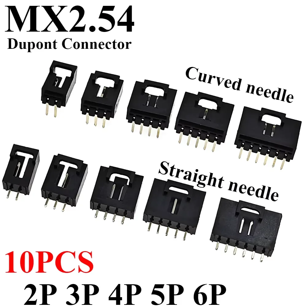 10PCS Dupont Connector MX2.54 Single Row With Belt Buckle 2.54MM Straight Pin Header Curved Pin Header 2P 3P 4P 5P 6Pin