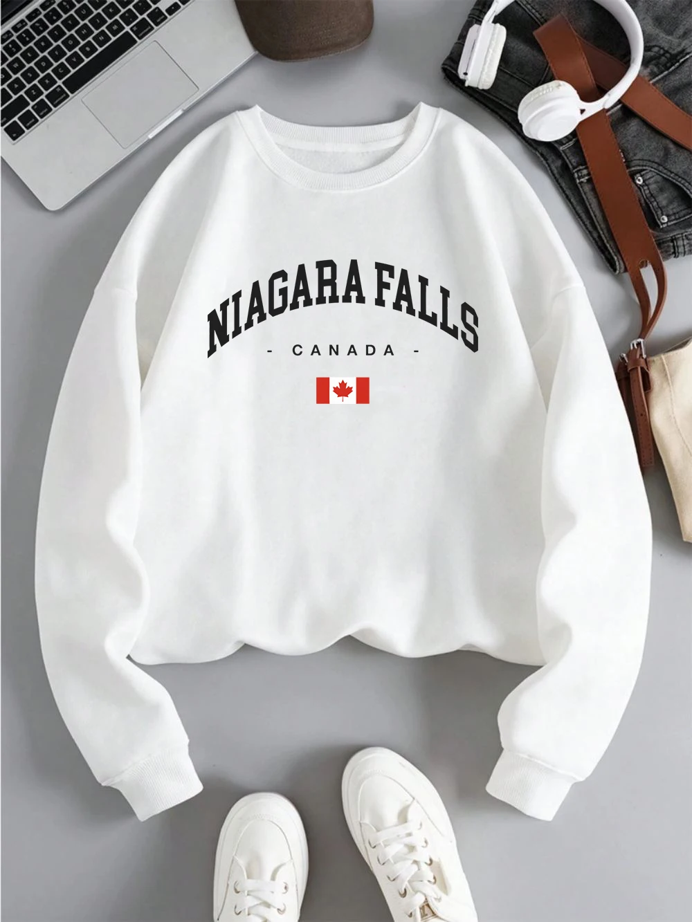 Niagara Falls Canada Print Damen Pullover Y2K Fleece All-Match Sweatshirt O-Ausschnitt Lose Streetwear Casual Herbstkleidung
