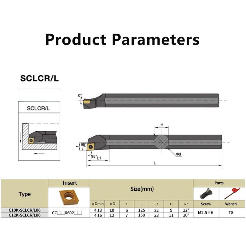 Tungsten steel Shockproof SCLCR Lathe Boring Bar C08K C10K C10M C12M C14N C16Q C20R Internal Turning Tool Cutter Bar CNC Lathe