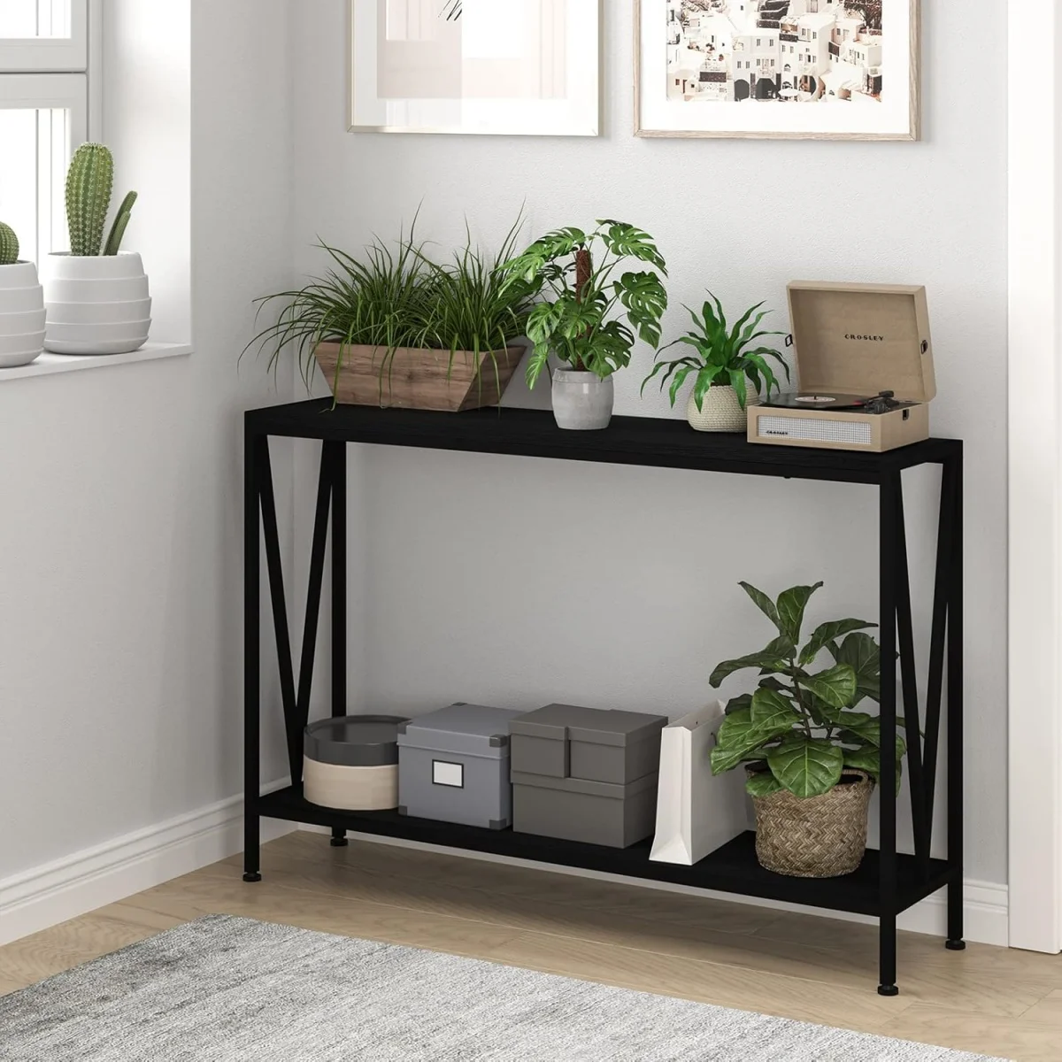 

42.9" Industrial Console Table 2-Tier Entryway Table with Shelf for Living Room,Hallway,Foyer,Office & Home Decor