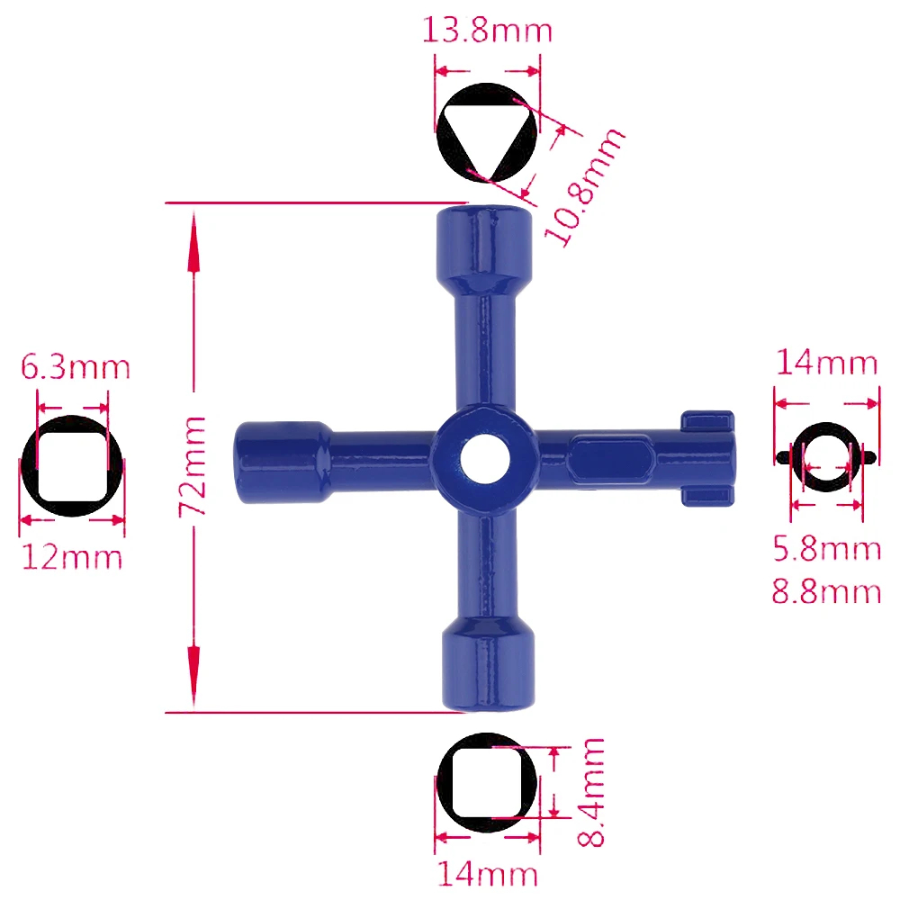 4 In 1 Universal Blue Key Wrench Multifunction Inside Cross Triangle Plumber Wrench for Electric Control Cabinet Train Elevator