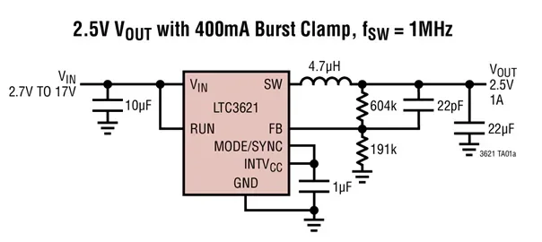 LTC3621 LTC3621EMS8E-23.3 LTC3621IMS8E-23.3 LTC3621HMS8E-23.3 LTGHZ – 17 V, 1 A Synchroner Abwärtsregler mit 3,5 uA