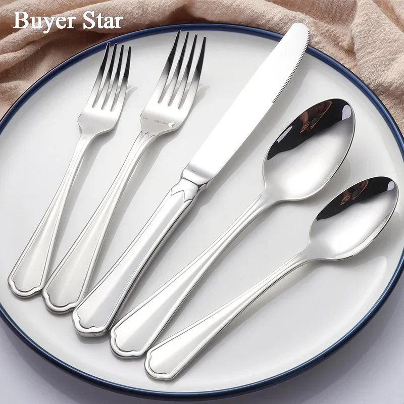 Buyer Star Juego de cubiertos de plata de 20 piezas Servicio para 4 cubiertos de acero inoxidable 18/10 Servicio de cena Incluye cuchillo/tenedor/cuchara