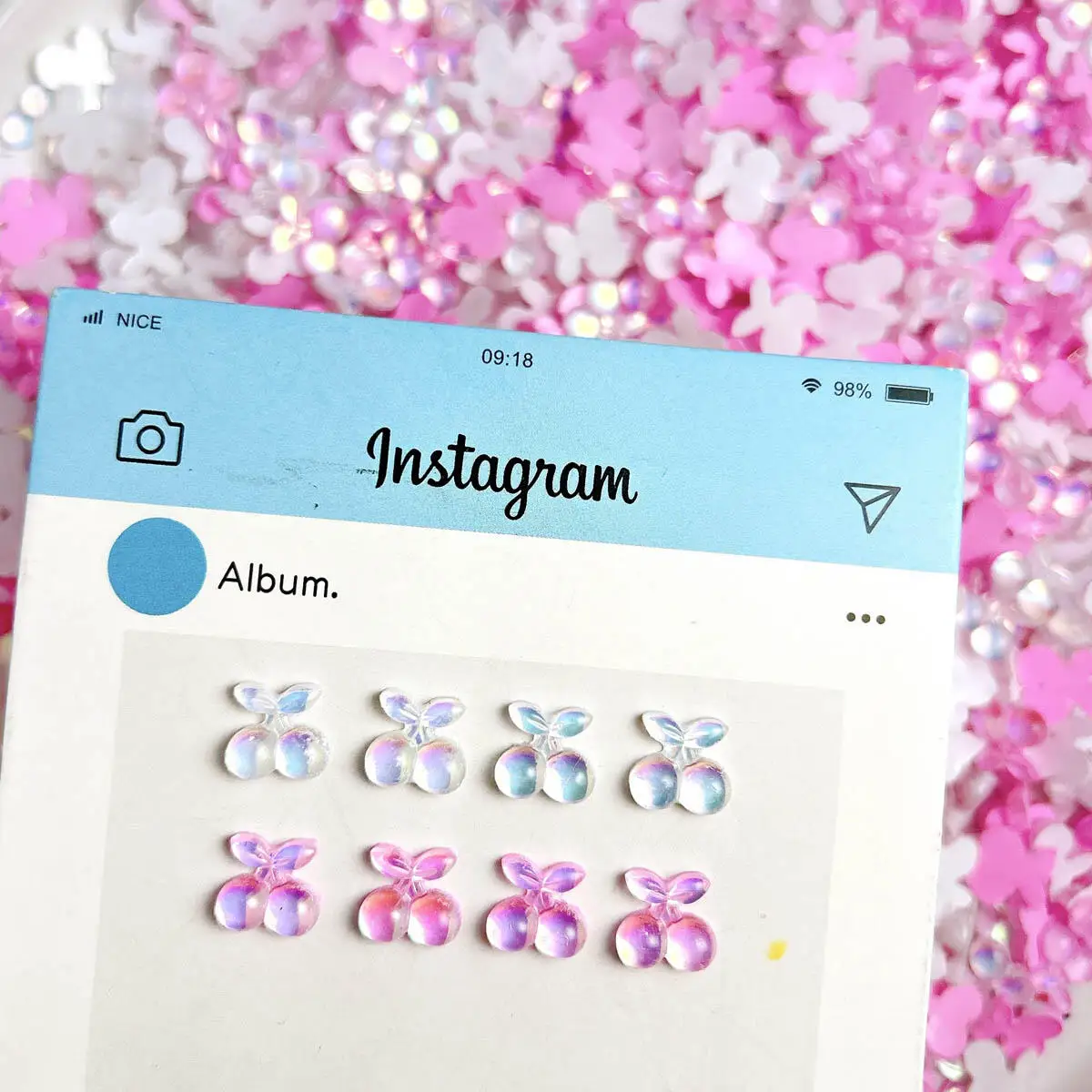 30개 귀여운 만화 3D 레진 체리 네일 아트 장식 반짝이는 투톤 체리 네일 참 매니큐어 DIY 수제 액세서리