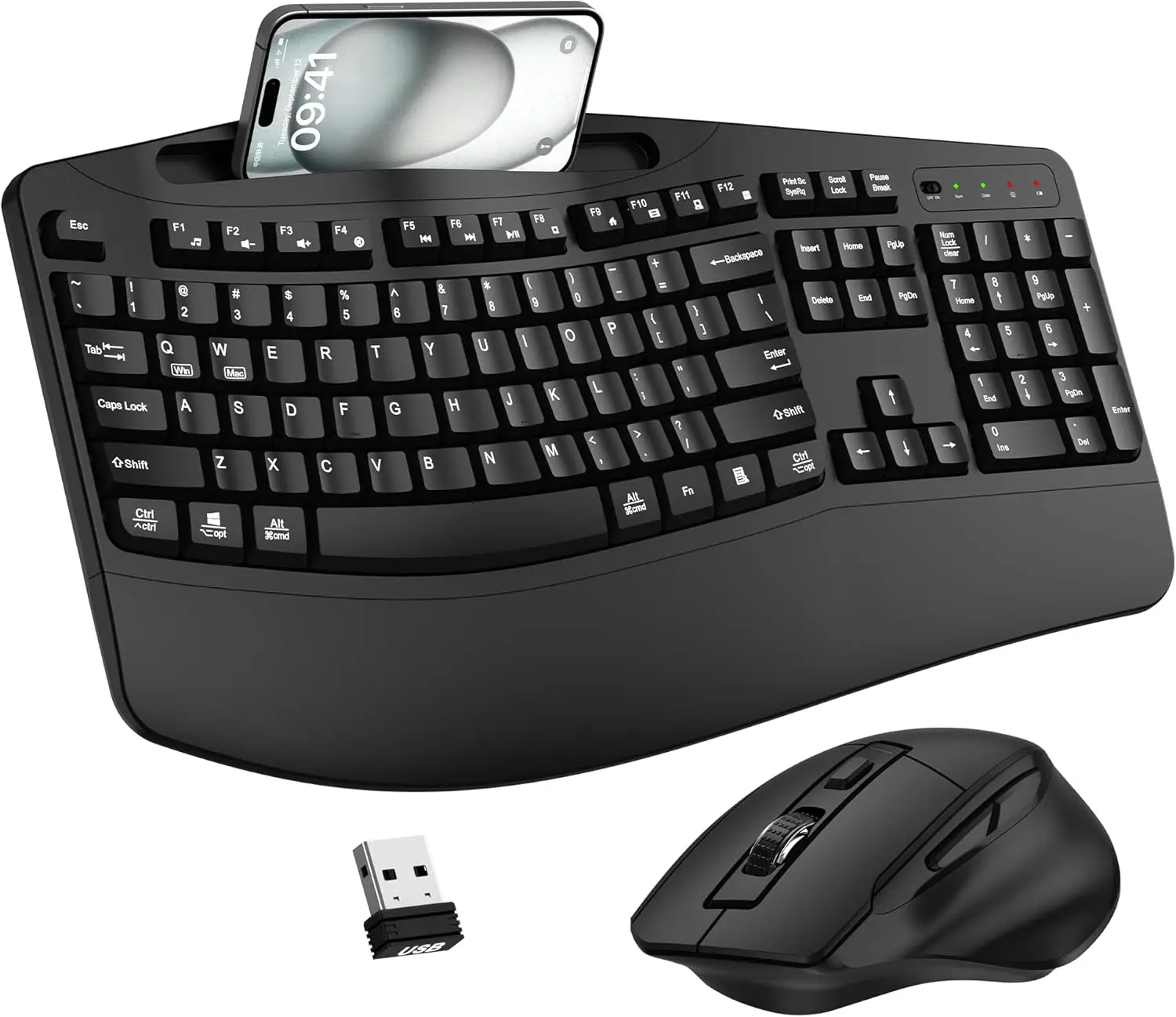 SGIAWETA-Wireless Keyboard and Mouse Combo, 2.4G Full Size Wave Keys Ergonomic Keyboard with Wrist Rest, Phone-birthday