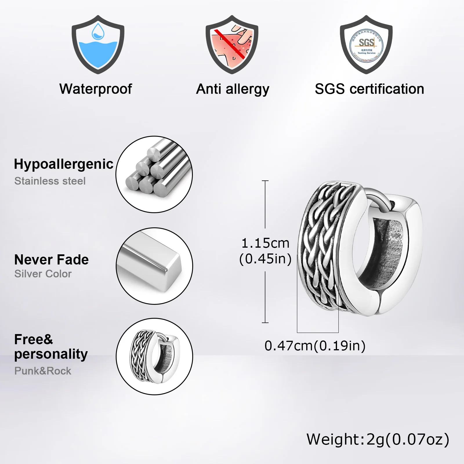 Punk Viking Hoop Earrings for Men Boys,Vintage Celtic Knot Stainless Steel Huggies Earrings,Hip Hop Cool Street Jewelry Gifts