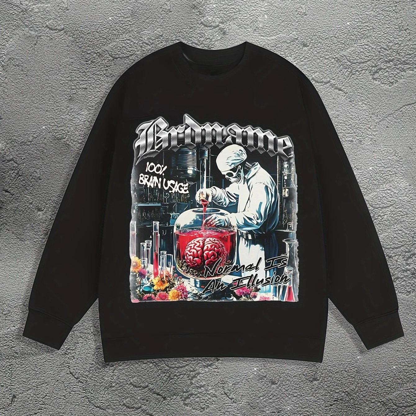 

Gothic Laboratory Pattern Print Autumn and Winter Men's and Women's Long Sleeved Sportswear Casual Loose Outdoor Street Sports
