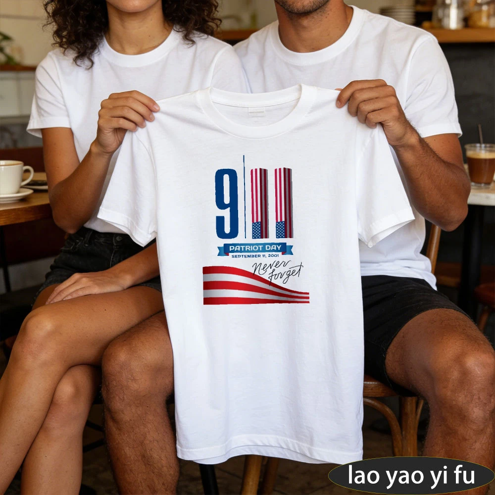 Camiseta de algodón para hombre con estampado gráfico de la bandera de las Torres Gemelas del 11 de septiembre, Día del Patriótico, camiseta conmemorativa de manga corta de verano