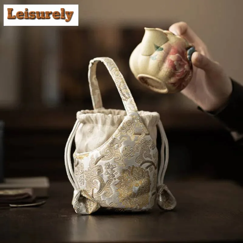 Chinese Brocade Drawstring Tea Cozies Japanese Tea Cozy for Teapot Portable Bag Travel Tea Set Bag Chinese Tea Set Accessories view 2