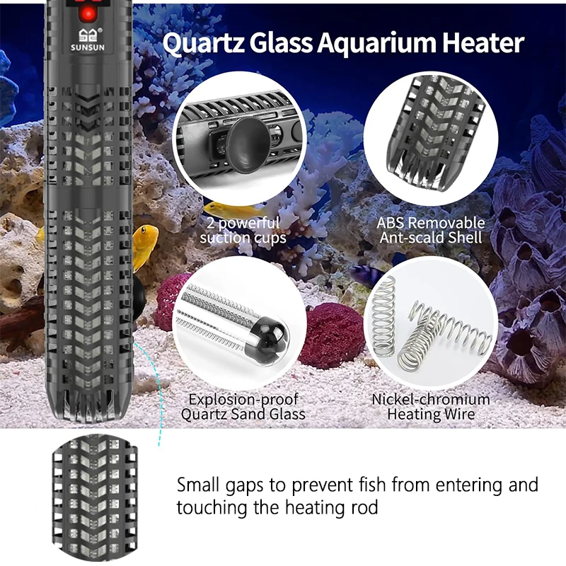 SunSun 500W Aquarium Heater Rod Automatic Thermostat Fish Tank Heating with Aquarium Thermometer Non-Explosive Glass Heat Rods