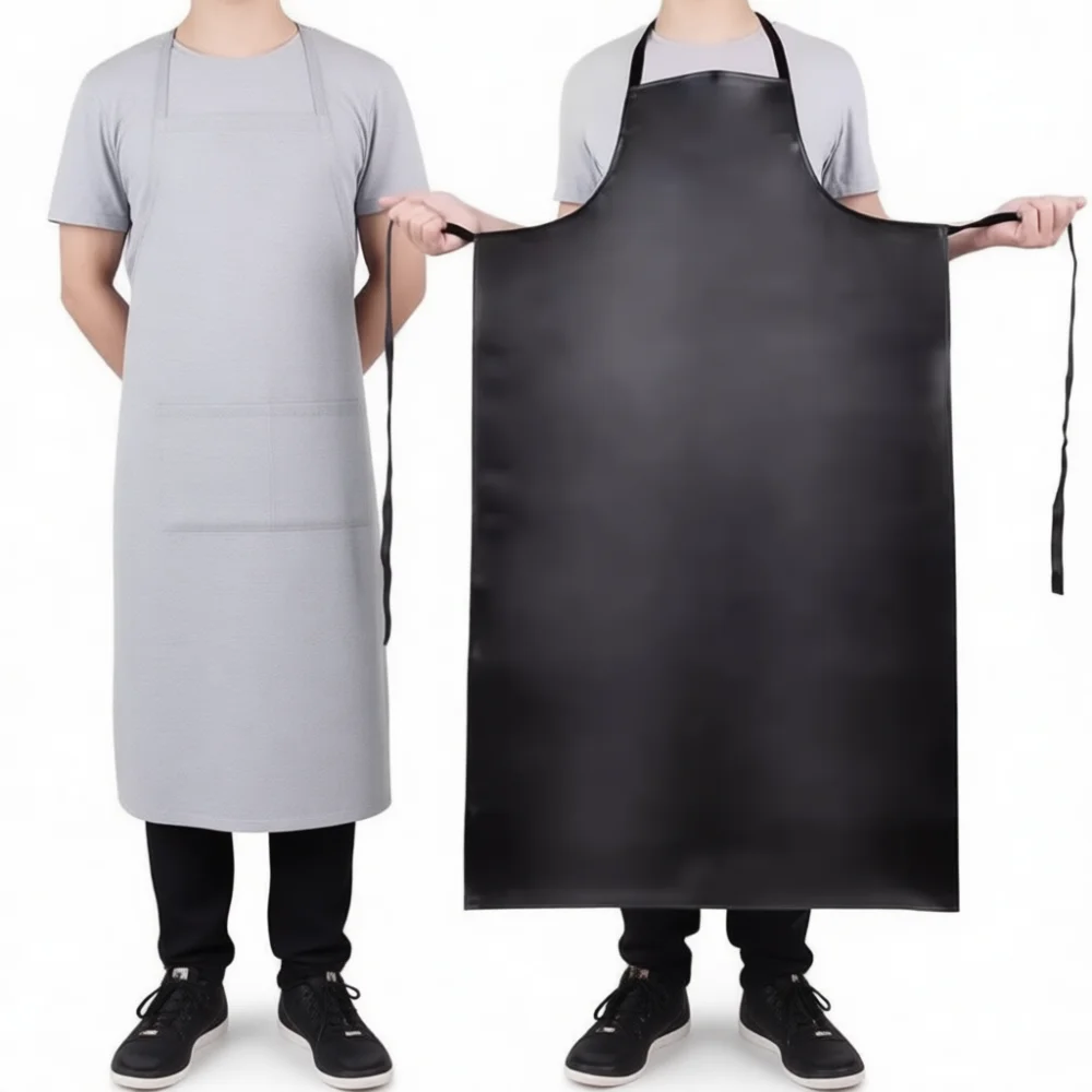 Waterproof Oilproof PU Leather Apron Kitchen Cooking Bib Adjustable Straps Durable Work Smock For Unisex Home Cleaning Tools