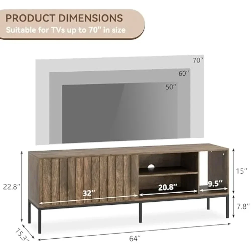 TV Stand 65 Inch TV Table, Modern TV Media Entertainment Center Furniture with Sliding Door and Adjustable Storage Shelves