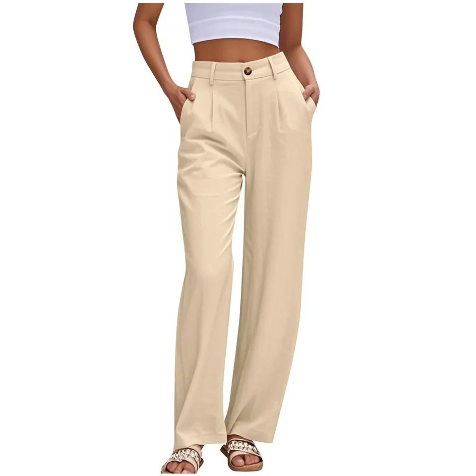 

Womens Solid Color Pocket Casual Pants Straight Tube Loose Stretch Pants Color Solid Color Pants Women Clothing Joggers De Mujer