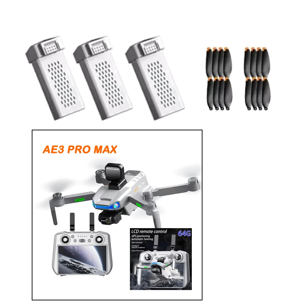 Large Screen Drone AE3 PRO MAX Original Spare Part AE3 Drone Battery / Propeller Blade Rotor Wing Accessory