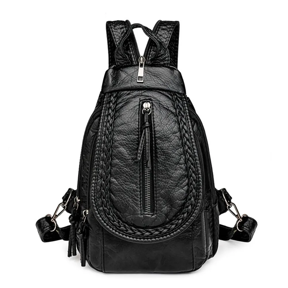 

Creative PU Leather Shoulders Backpack Multi-pocket Large Capacity Travel Rucksack Adjustable Strap Dual Use Student Knapsacks