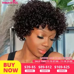 Short Brazilian Jerry Curl Human Hair Wigs With Bang Nature Black Dark  For Women Kinky Curly Remy Hair machine made