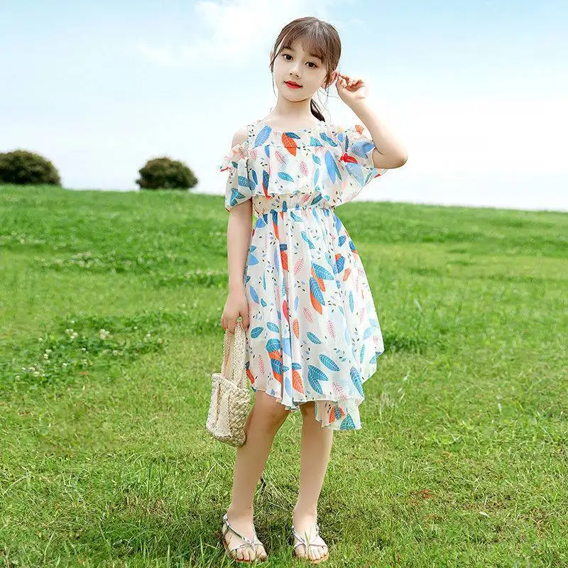 

Girls Floral Vestidos Chiffon Dress For Teens Girls Fashion Beach Dress For Girls Party 8 10 12 Year