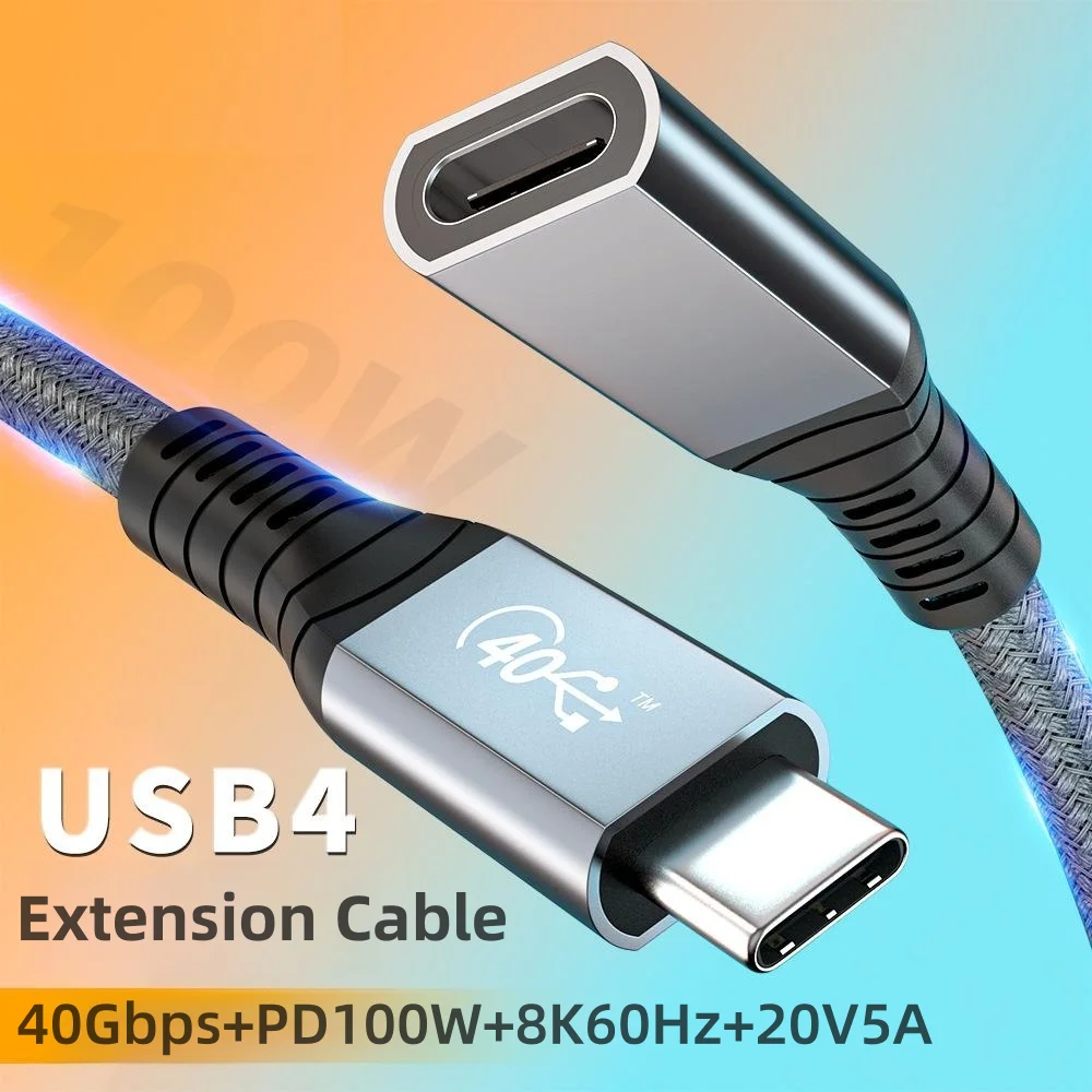 USB4 Extension Cable Compatible Thunderbolt 4/3 Type-C Multi-Function 40Gbps 8K60Hz Video Display PD100W Fast Charge for MacBook