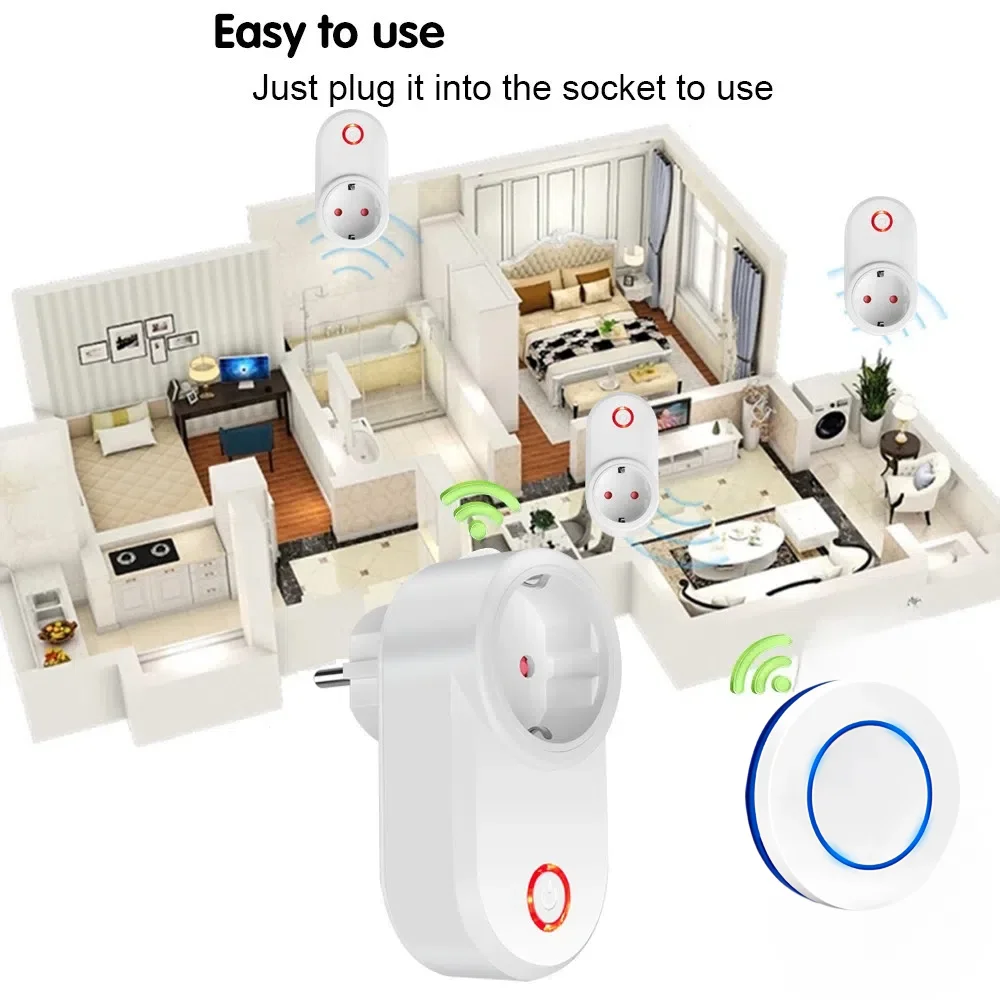 AC 220V 15A Wireless Remote Control Electrical Socket Switch 433mhz Rf Outlet EU Plug Round Transmitter for LED Home Appliance