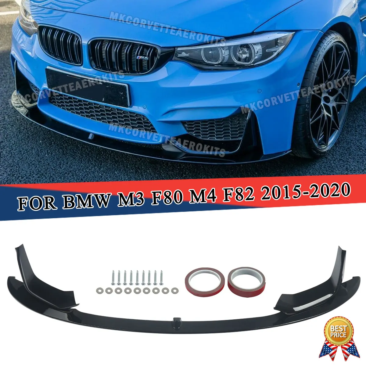 

MAGICKIT Разделитель переднего бампера для BMW F80 M3 4D и F82 M4 2D 2015+ Глянцевый черный