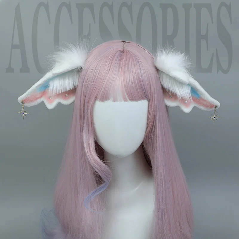 Kawaii Faux Fur Angel Wings Ears Headband Realistic Furry Fluffy Animal Ear Hair Hoop Lolita Anime Cosplay Accessories