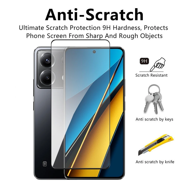 4in1 For POCO X6 Glass For POCO X3 X4 GT X5 X6 Pro 5G Tempered Glass 2.5D Full Cover Glue Screen Protector For POCO X6 Lens Film