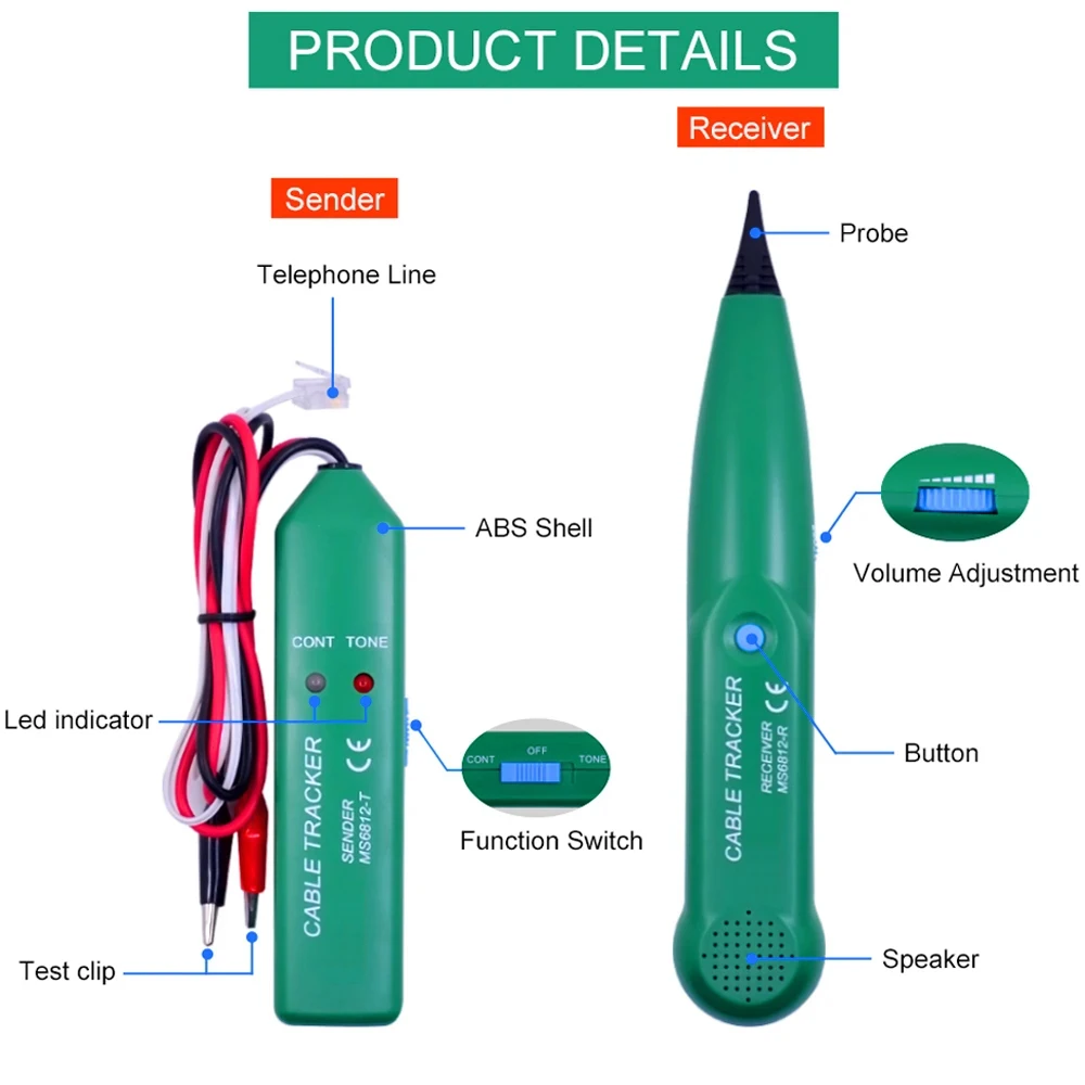 MS6812 Cable Tracker Tester Professional Line LAN detector UTP STP Telephone Wire Tracer Breakpoint location Diagnose Tone