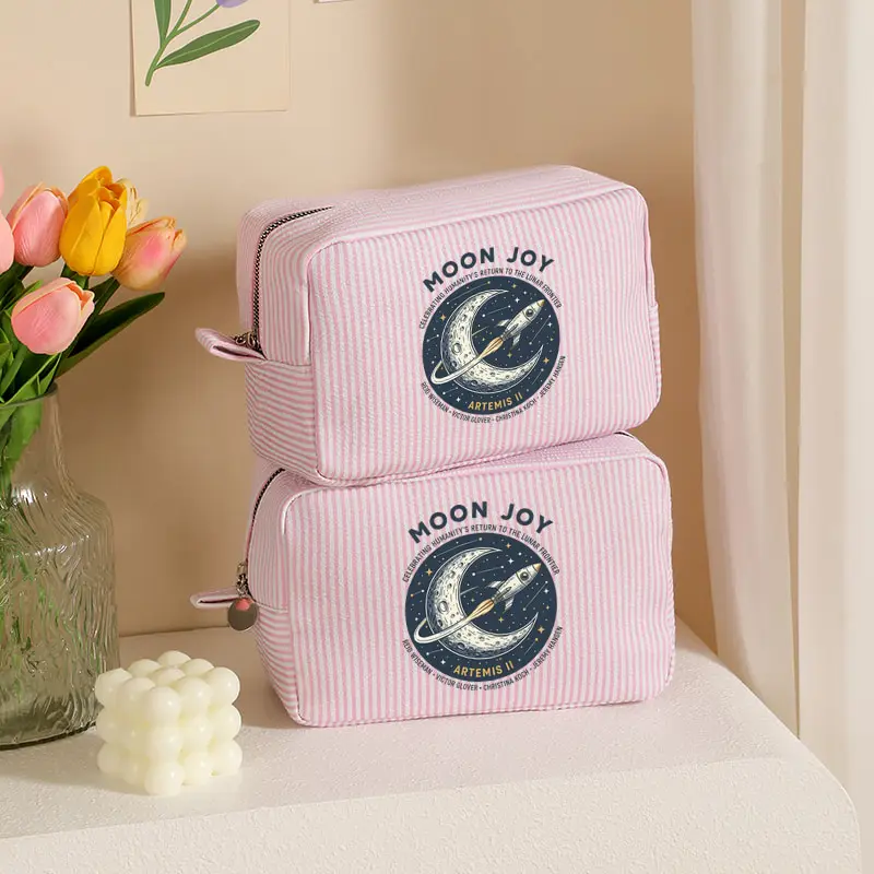 

Moon Joy Artemis II Humanity Returns To The Moon Gift Versatile for Various Situations Travel Toiletry Organizer Pink Makeup Bag