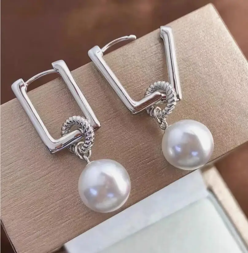 

gorgeous pair of 10-11mm 9-10mm south sea round white pearl dangle earring 925s