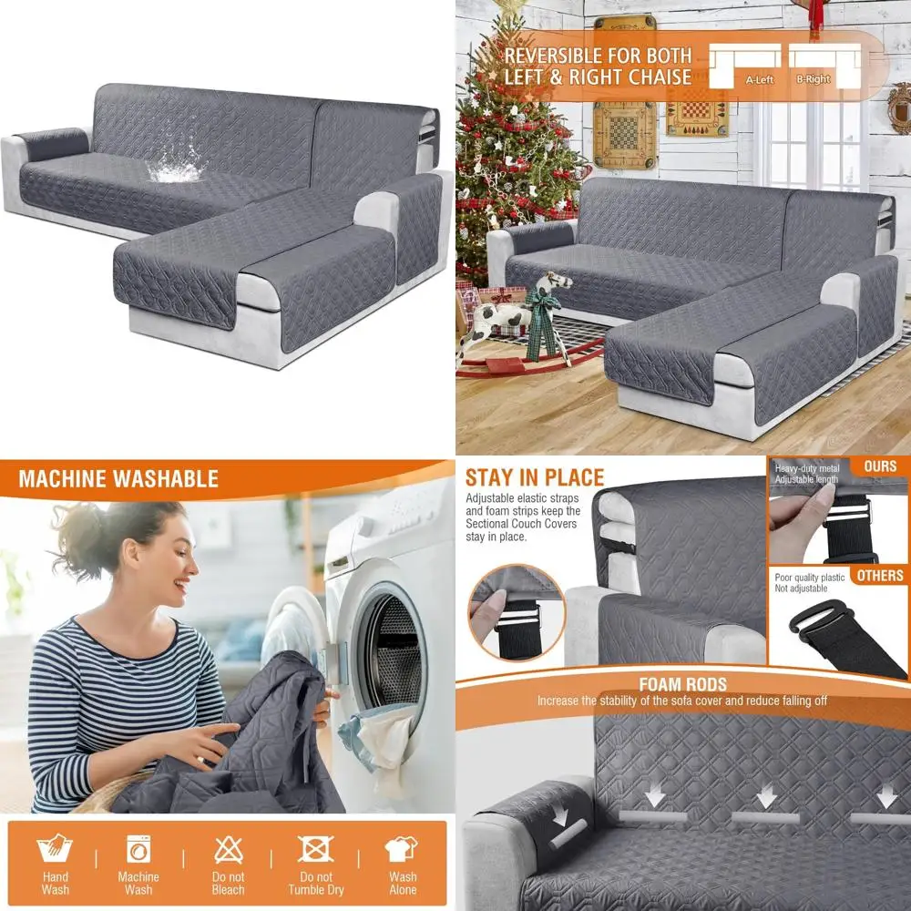 

Waterproof Reversible 3-Piece L-Shaped Sectional Sofa Slipcover with Chaise Lounge Cover for Full Sofa Protection