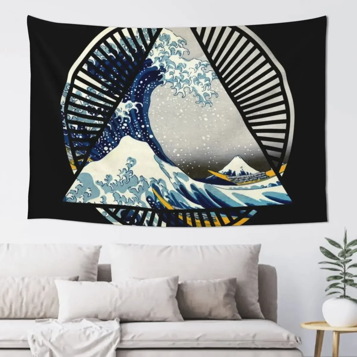 Vintage Hokusai Mount Fuji Great Tsunami Wave Japanese Geometric Manga Shirt Tapestry Decoration Home Funny Tapestry