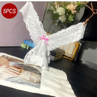 5pcs Full Lace Sexy Low Waist Women's Transparent Underwear Sweet and Cute Perspective Bow Thong Seamless Girls G-strings