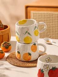 Cartoon Fruit Pattern Ceramic Tea Coffee Cups Juice Breakfast Mugs Simple Home Handheld Type Milk Coffee Mugs Home Accessories