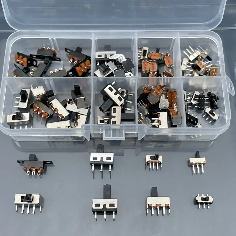 8 Types of Toggle Switches, Pack of 70 Single-Row Through-Hole Micro Power 3-Pin Push-Button Sliding 2-Position Toggle Switches