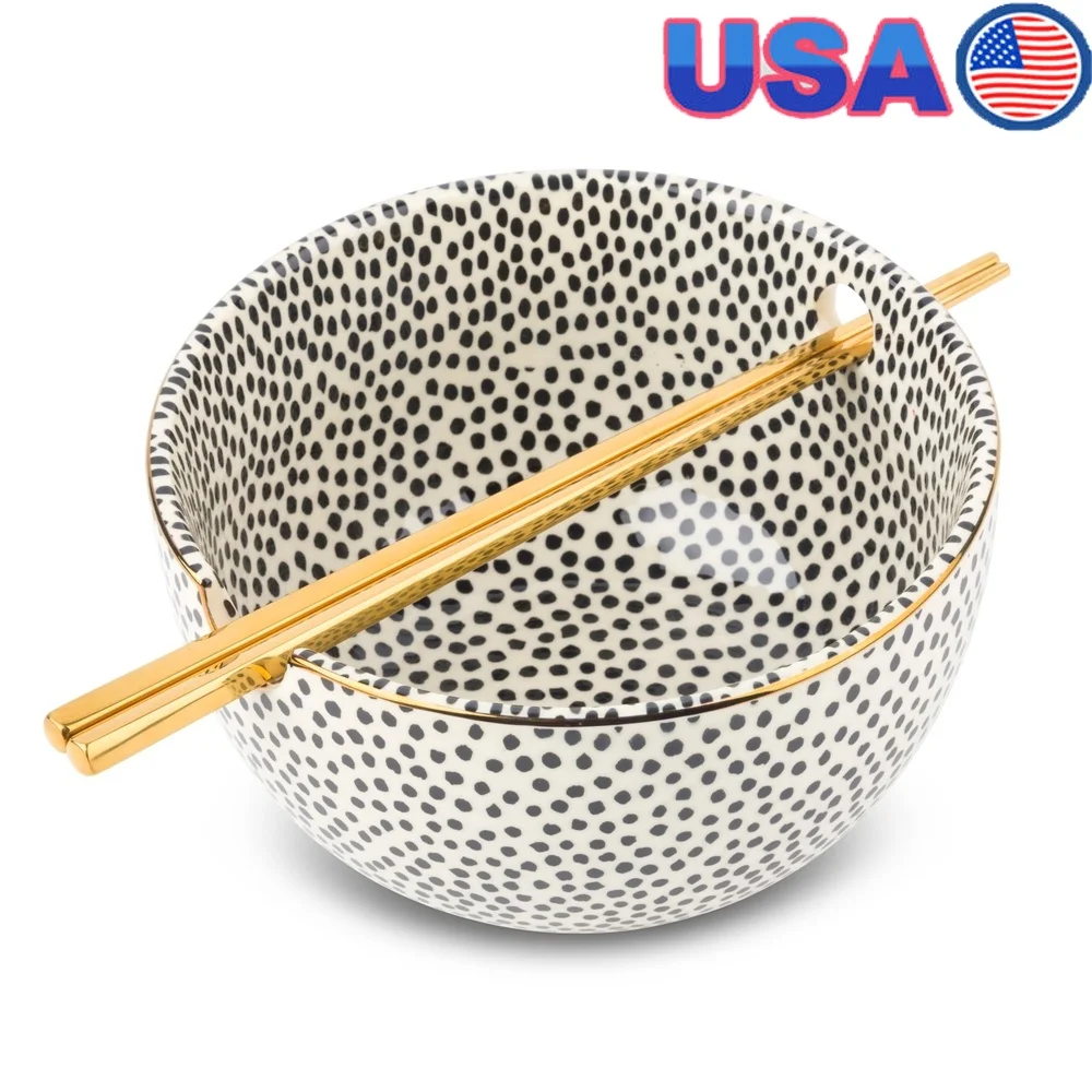 Cuenco para Fideos Ramen de gres, cerámica de alta calidad, apto para lavavajillas, apto para microondas, diseño ancho y poco profundo, servicio perfecto de fideos y sopa