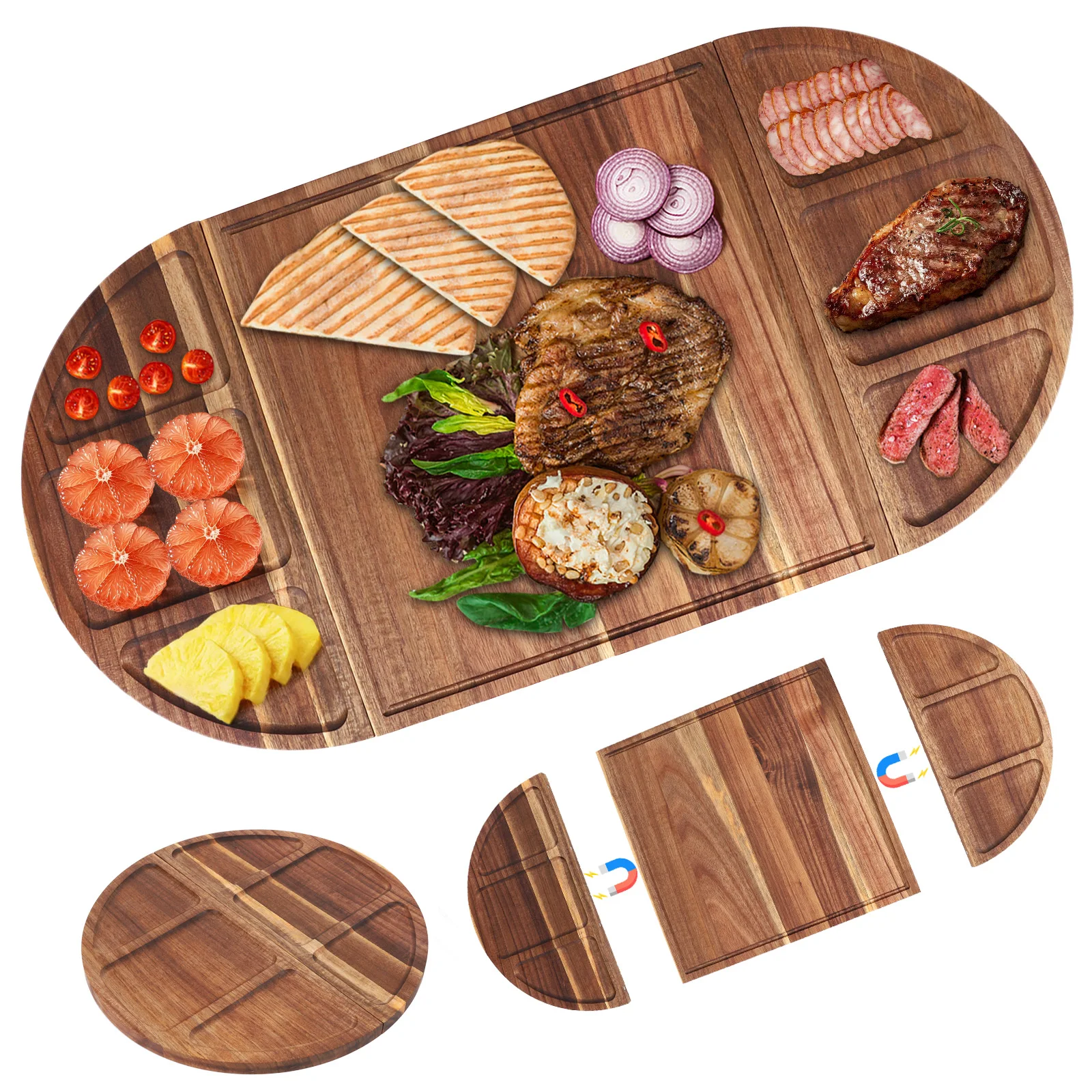 

Поднос для закусок из акации, многофункциональная доска для мясных деликатесов, магнитный поднос для еды, для печенья, десертов и снеков