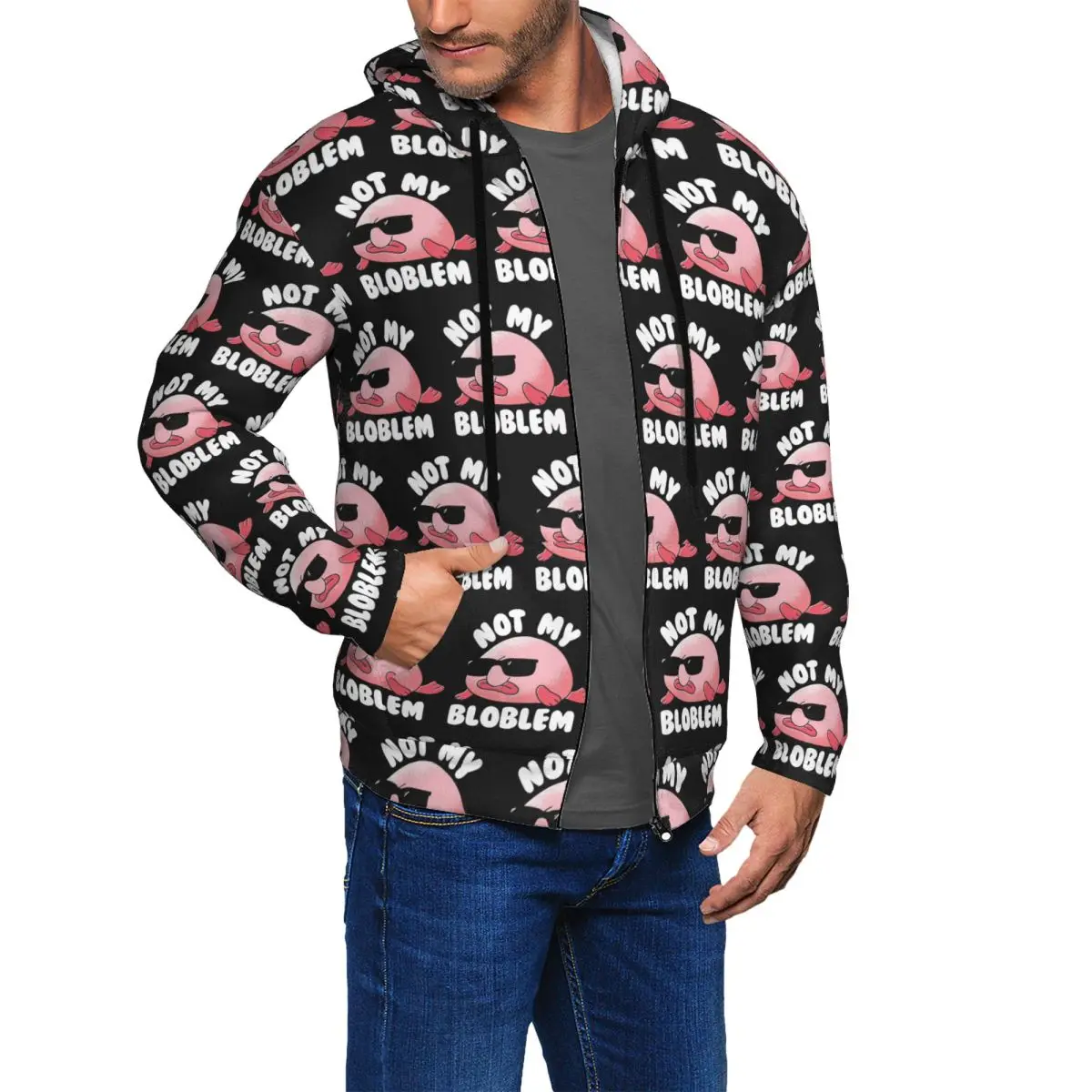 Blobfish Not My Bloblem Not My Problem Zipper Hoodie Harajuku Pullover Autumn Winter Men Women Sweatshirts Long Sleeve Tops