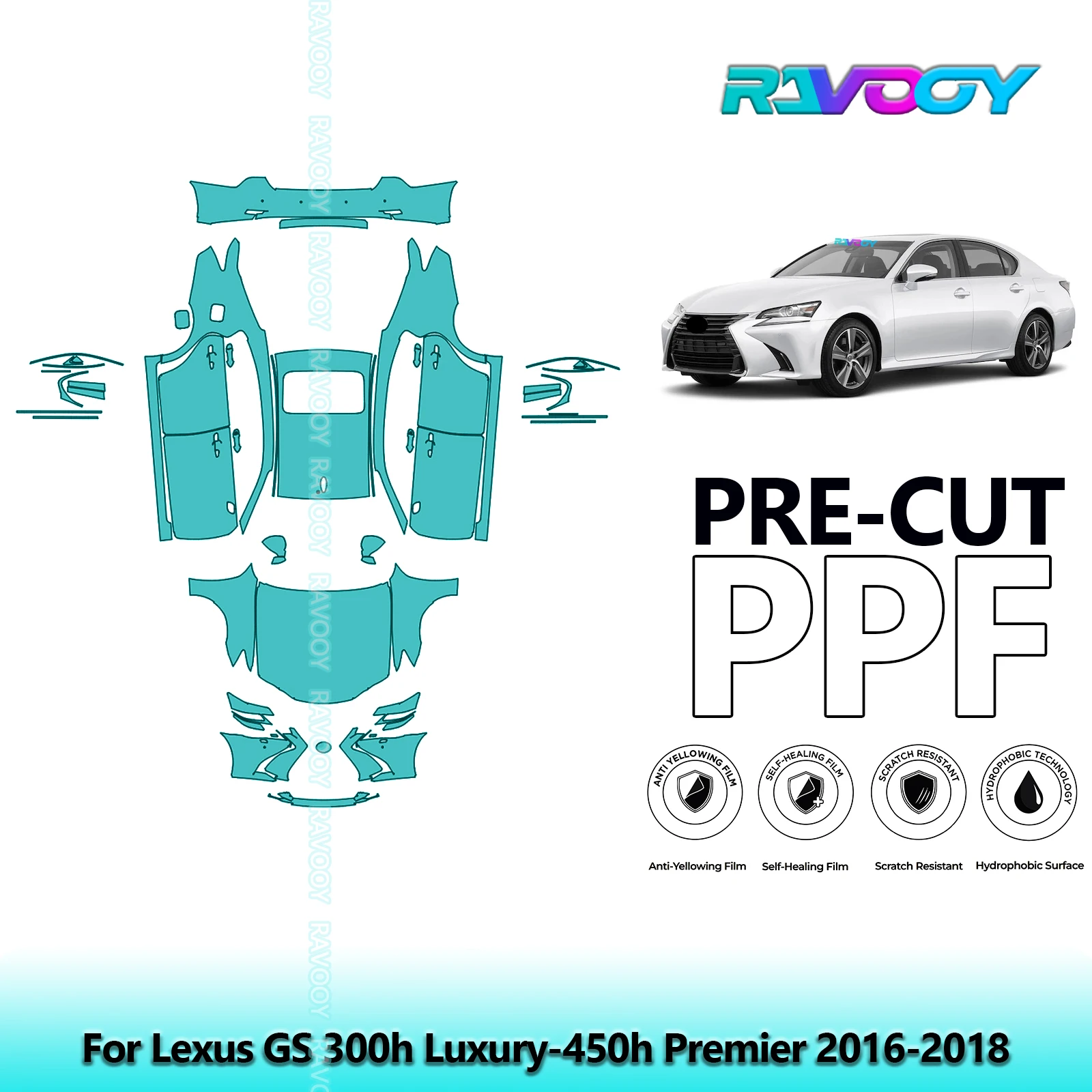 RAVOOY 8.5Mil Custom-Fit Precut TPU PPF Full Vehicle Clear Bra Stone Guard EU UK For Lexus GS 300h Luxury-450h Premier 2016-2018
