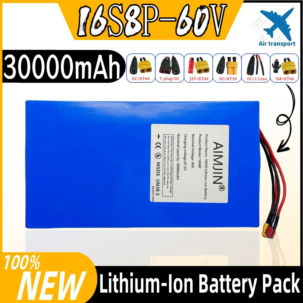 100% New 60V 30Ah 16S8P Lithium-ion Battery Pack 30000mAh Rechargeable Battery 2500W High-power Advantageous Battery