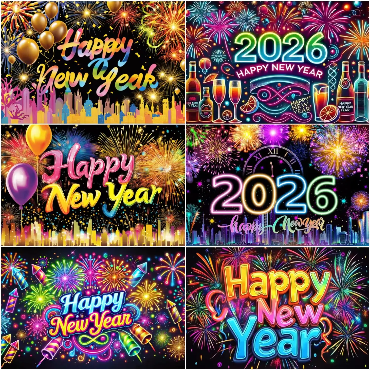 

Happy New Year Backdrops 2026 Colorful Neon Glow Graffiti Backgrounds Family Party Supplies Photo Props Decor Kid Adult Gifts