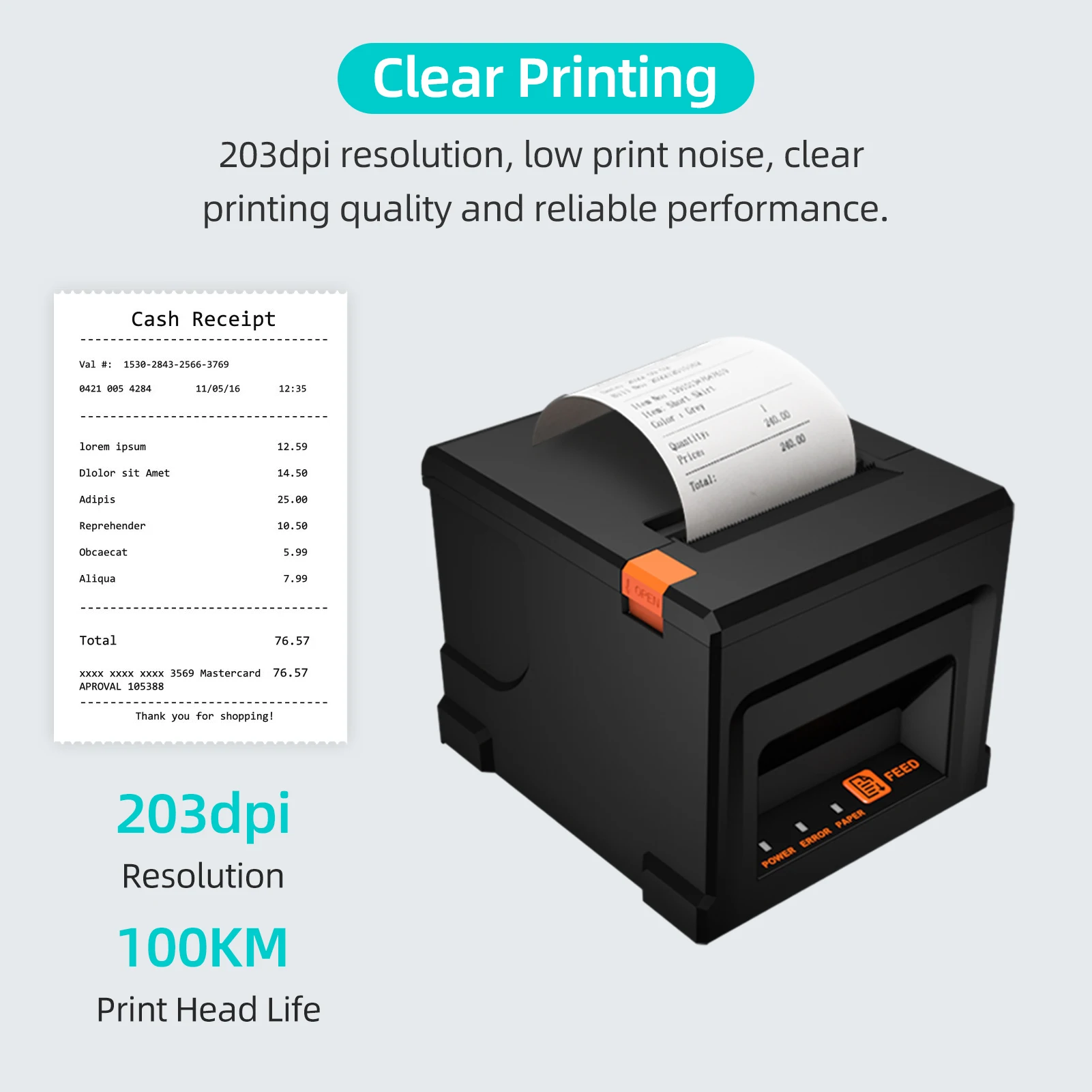 

80mm USB+LAN receipt printer, POS printer and automatic cutter, direct thermal printing on the desktop