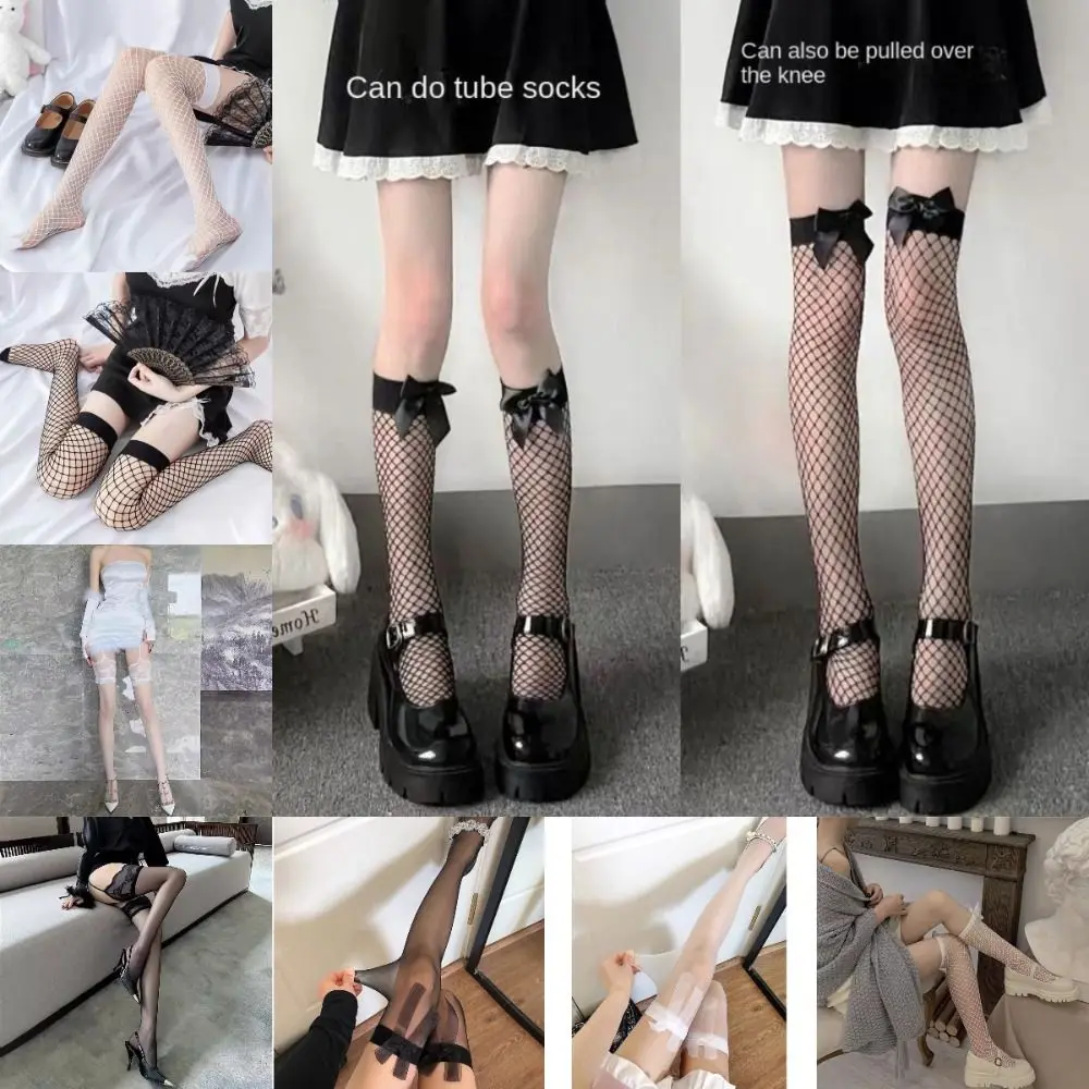 

Sweet Sexy Black White Overknee Long Socks Lolita Bowknot Women Socks Gothic Thigh Fishnet Stockings for Women Girls