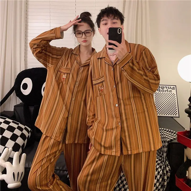 Chic Man Couple Sleepwear Set Extra Soft Red Lapel Long Sleeve Winter Autumn For Home Use Loose Sleepwear Set Christmas 2014