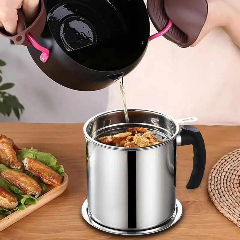 

1.4L Stainless Steel Household Oil Filter Pot Lard Strainer Tank Container Jug Large Capacity Storage Can Kitchen Cooking Tools