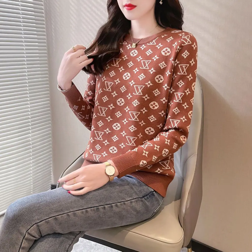 

Women's Fleece-Lined Thick Sweater round Neck Pullover Outer Wear Loose Warm Inner Bottoming Shirt for Autumn Winter