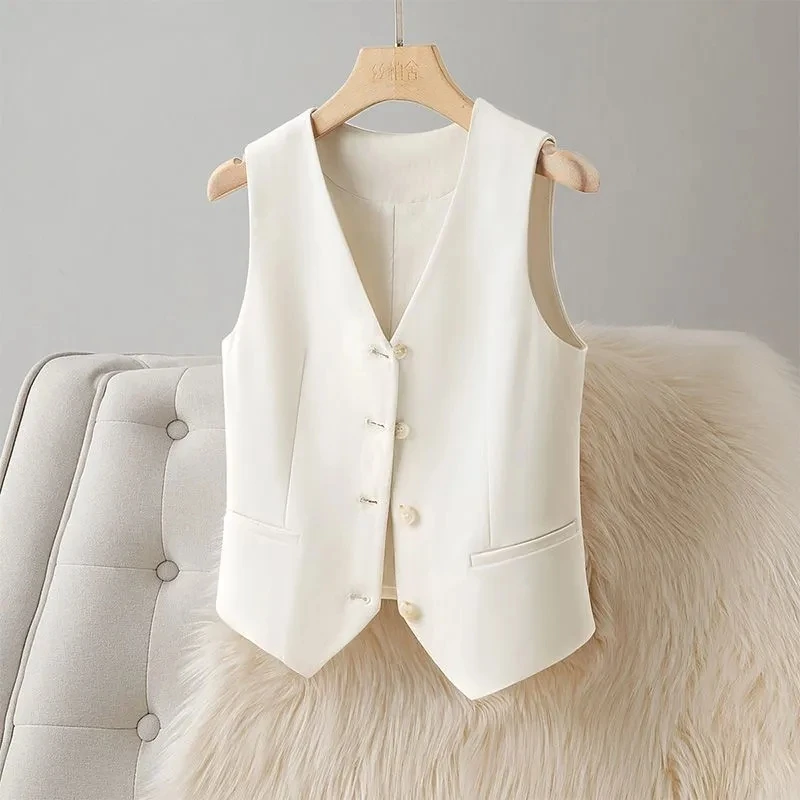 2024 NEW Spring Summer Women's Blazer Vests Korean Slim Sleeveless Jacket Fashion Commuting Office Female Vest Short Waistcoat