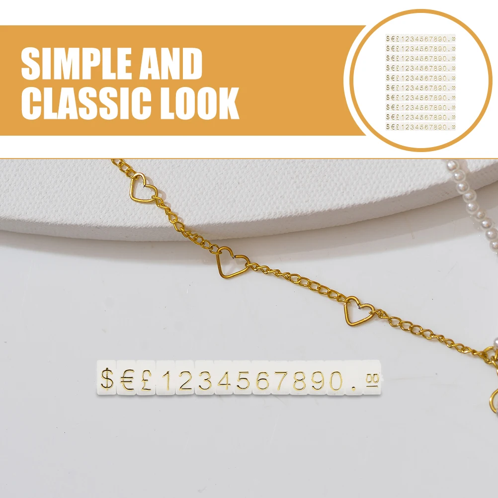

10 Strings Price Tags Pricing Labels Stand for Jewelry Retail Counter Display Cube Base Transparent Gold Letters
