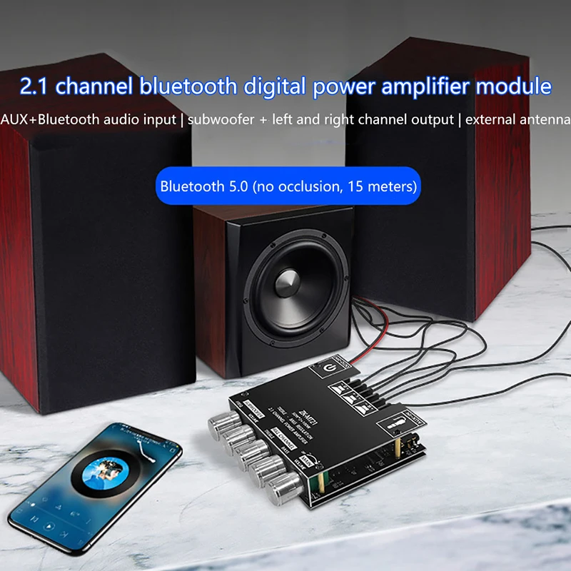 

Цифровой модуль усилителя мощности Φ 2x50W + 100W 2,1 Channel Bluetooth 5,0 сабвуфер, плата цифрового усилителя мощности AUX 12V 24V